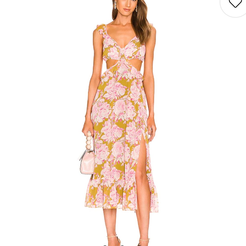 Katerina Ruffle-Embellished Floral Midi-Dress from revolve